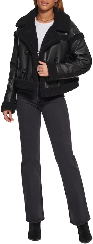 Женская укороченная байкерская куртка Levi's с подкладкой из шерпы, Black/Black — фото 3