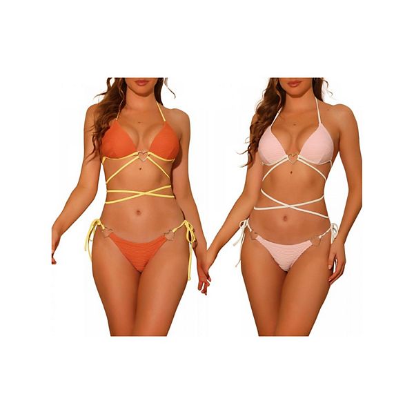 

2 комплекта женского бикини с кольцом-сердцем, контрастный цвет, пуш-ап, шнуровка, ребристая ткань Inspire Chic, Orange Pink, Оранжевый, 2 комплекта женского бикини с кольцом-сердцем, контрастный цвет, пуш-ап, шнуровка, ребристая ткань Inspire Chic, Orang