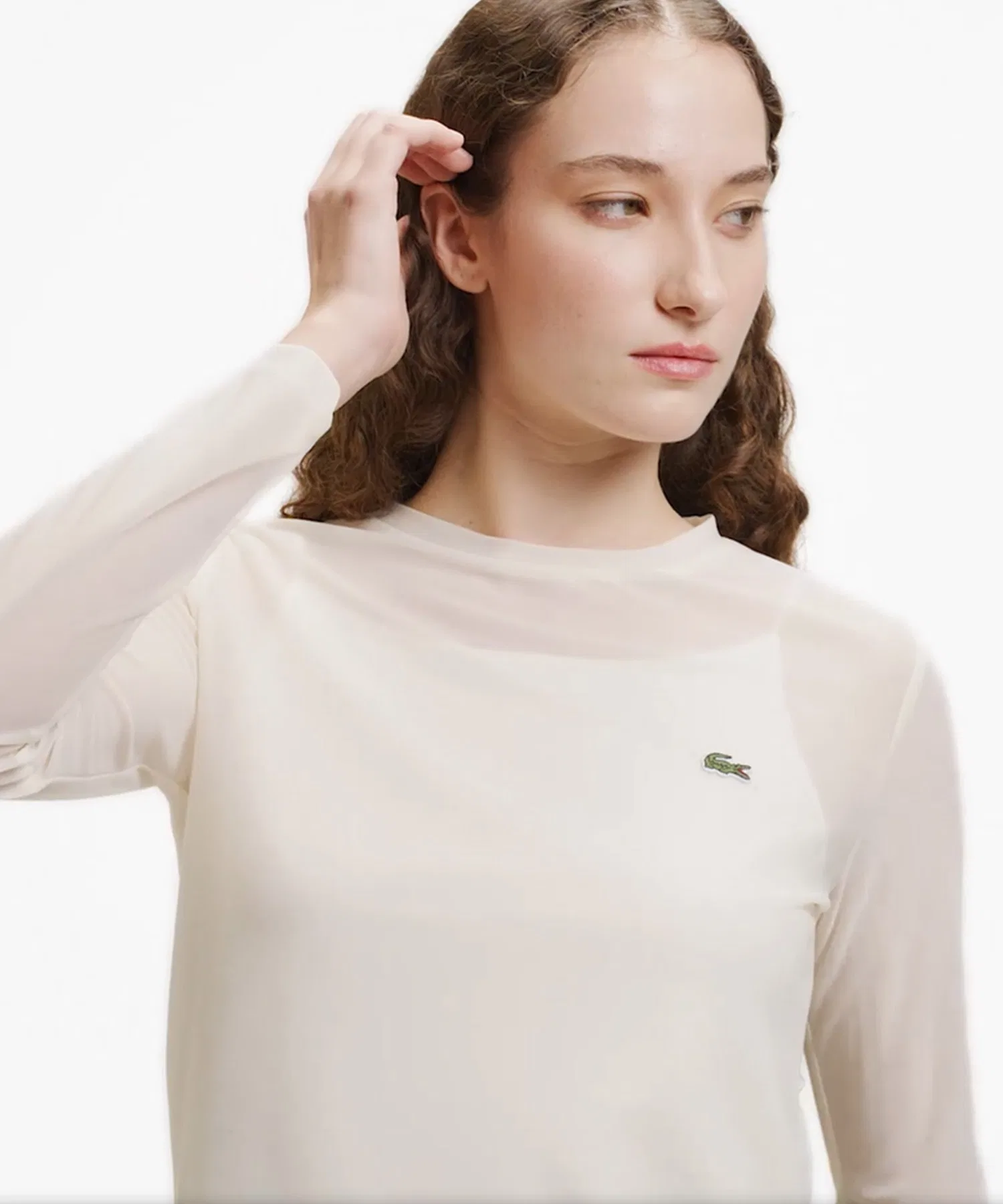 Топ LACOSTE с майкой, полупрозрачный, черный
