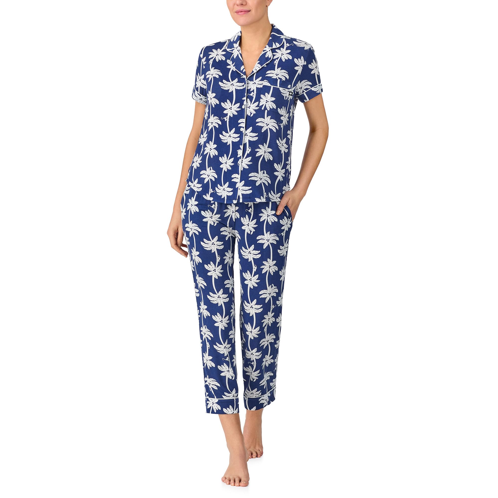 

Пижама Kate Spade New York Short Sleeve Cropped Pant Pj Set, Navy Palm Trees