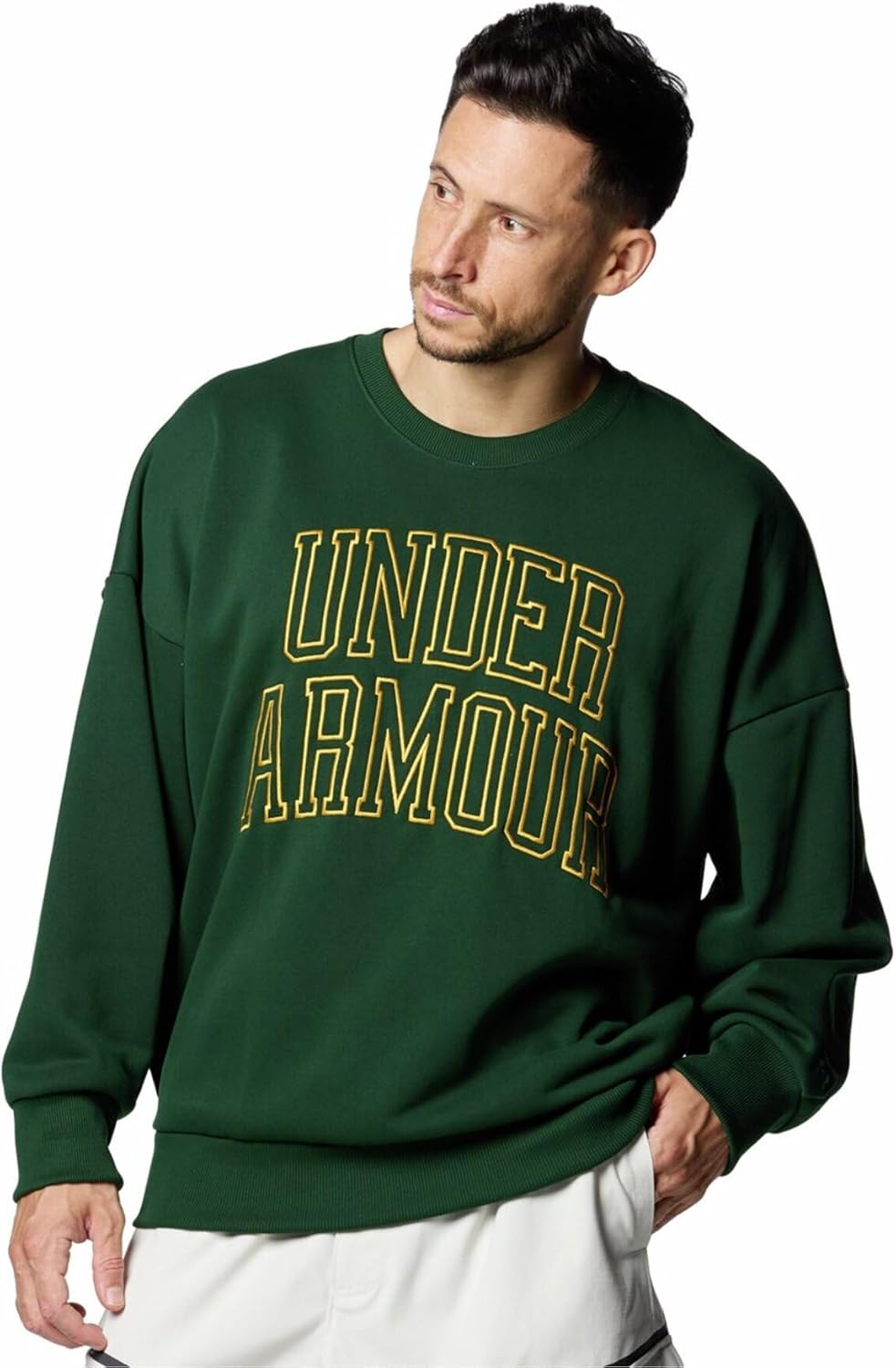 

Мужская тренировочная толстовка Under Armour UA Icon Heavyweight Terry Oversized Crew, зеленый/желтый