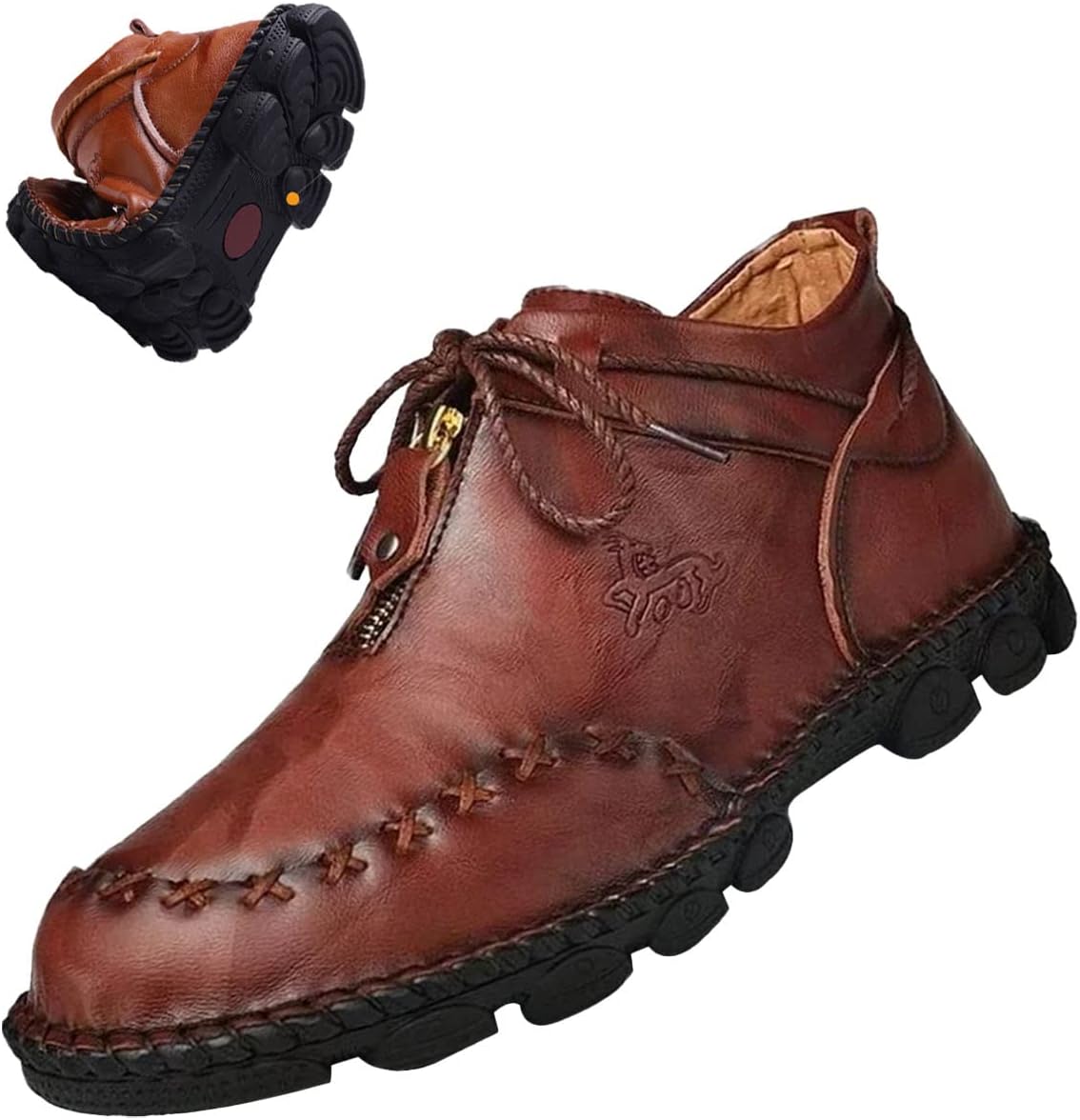 

Мужские винтажные кожаные ботинки AngryMonkey Chukka, удобная итальянская ручная строчка, средний высокий, противоскользящие и повседневные ботинки для путешествий, красный