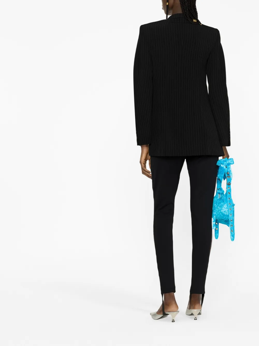 Однобортный блейзер Hourglass в тонкую полоску BALENCIAGA, черный — фото 4