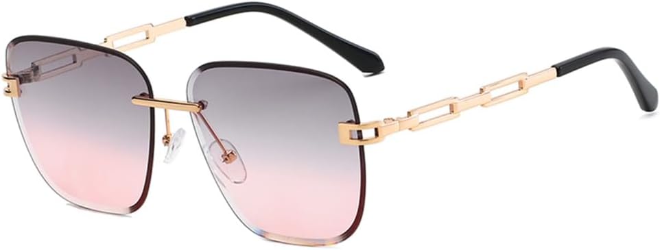 

Солнцезащитные очки без оправы большого размера для женщин, винтажные солнцезащитные очки для мужчин, ретро-очки в металлической оправе, очки с защитой от УФ-излучения UV400 LANGSER, Greypink