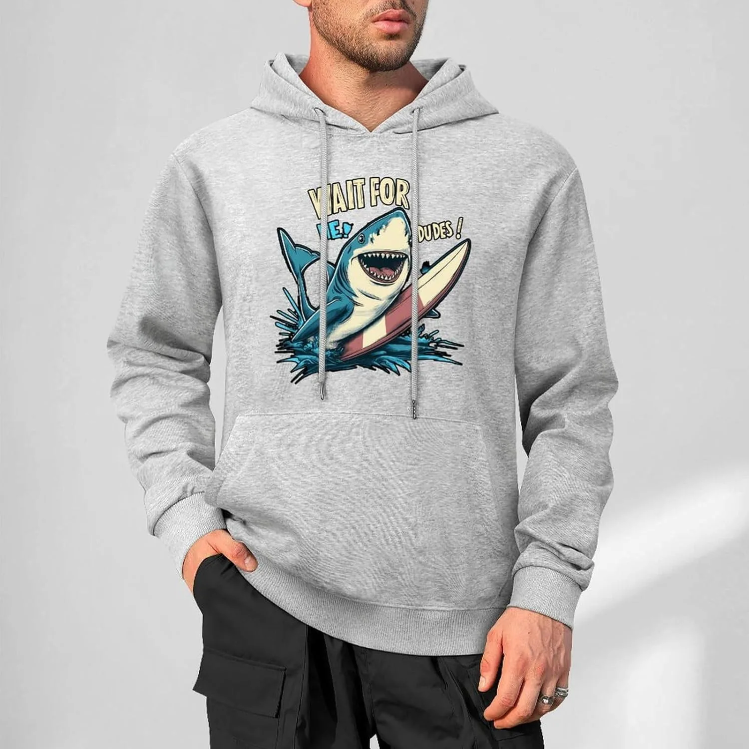 Толстовка Surfer Shark с капюшоном и карманом Generic, серый — фото 2