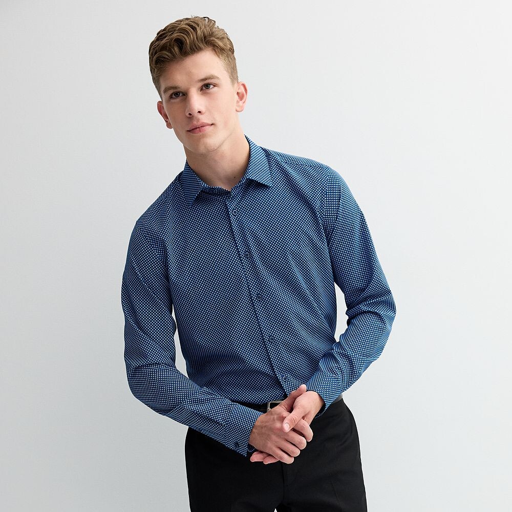 

Мужская кв. Классическая рубашка 9 Slim-Fit Performance, устойчивая к морщинам Apt. 9, цвет Tiny Blue Geo