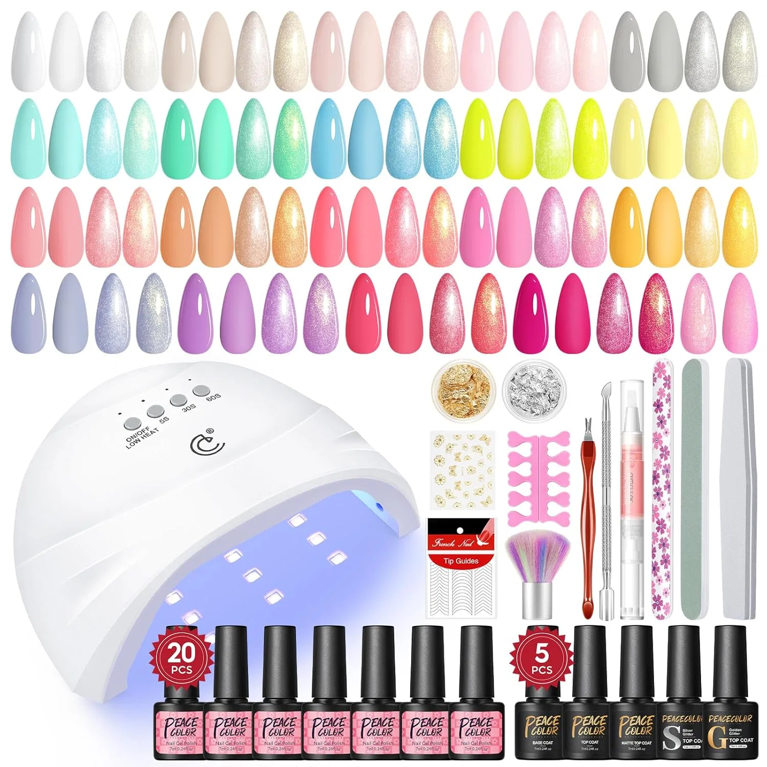 Набор для УФ-маникюра с лампой и 20 гель-лаками от PEACECOLOR Peacecolor, Sunset Glow - 20 Colours