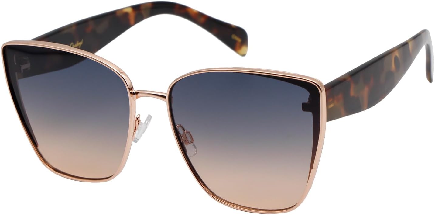 

Крупные женские солнцезащитные очки «кошачий глаз» в металлической квадратной оправе, модные, классические, с защитой от УФ-излучения UV400 Ovaikryl, Golden Frame Dime Blue Pink Lense