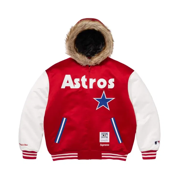 Куртка-бомбер из атласа с капюшономSupreme x Mitchell Ness Teams, красный