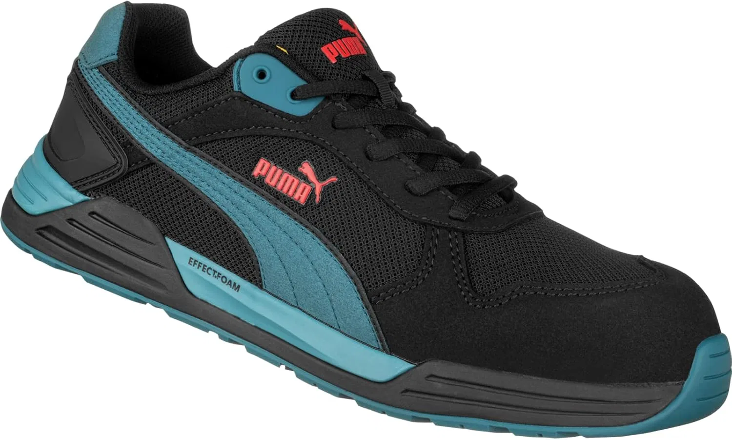 Защитные низкие рабочие ботинки PUMA Safety Frontside Low Work Shoe S1P ESD HRO SRC с защитным колпачком из стекловолокна, нескользящая поверхность, термостойкие, без металлических вставок, мужские, Black Blue