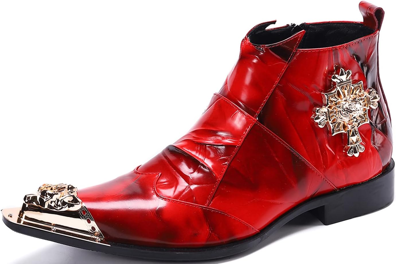 

Ботинки Chelsea Santimon Mens, повседневные, для вечеринок, диско, вестерн, с металлическим носком, из натуральной кожи, с молнией, ботинки до щиколотки, для певцов, балов, свадеб, выпускных, ковбойские ботинки, красный