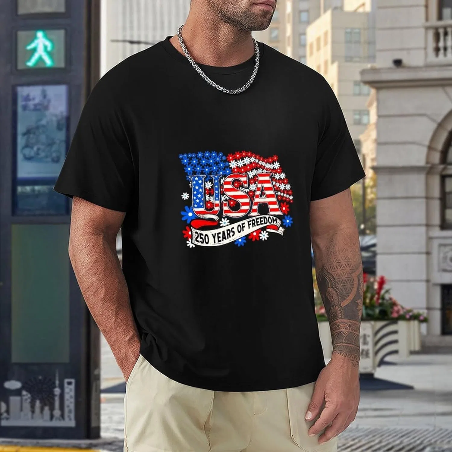 Футболка мужская, хлопковая, America's 250th Anniversary, Black-style-1 — фото 2
