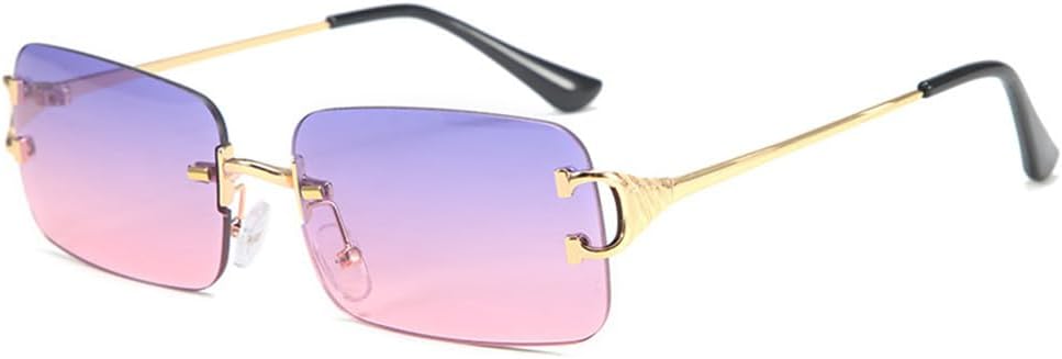 

Мужские солнцезащитные очки без оправы в форме прямоугольника, металлические, маленькие; женские солнцезащитные очки без оправы с градиентным покрытием, защита от УФ-излучения UV400 VFDHN, Purple Pink Lens