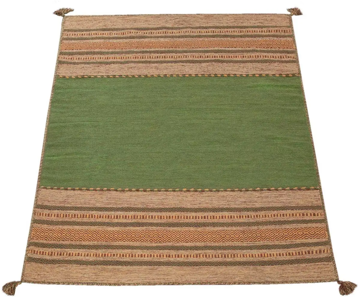 

Ковер Paco Home "Kilim 217", прямоугольный, двусторонний ковер ручной работы, чистый хлопок, в полоску, гостиная 200х290 см, зеленый