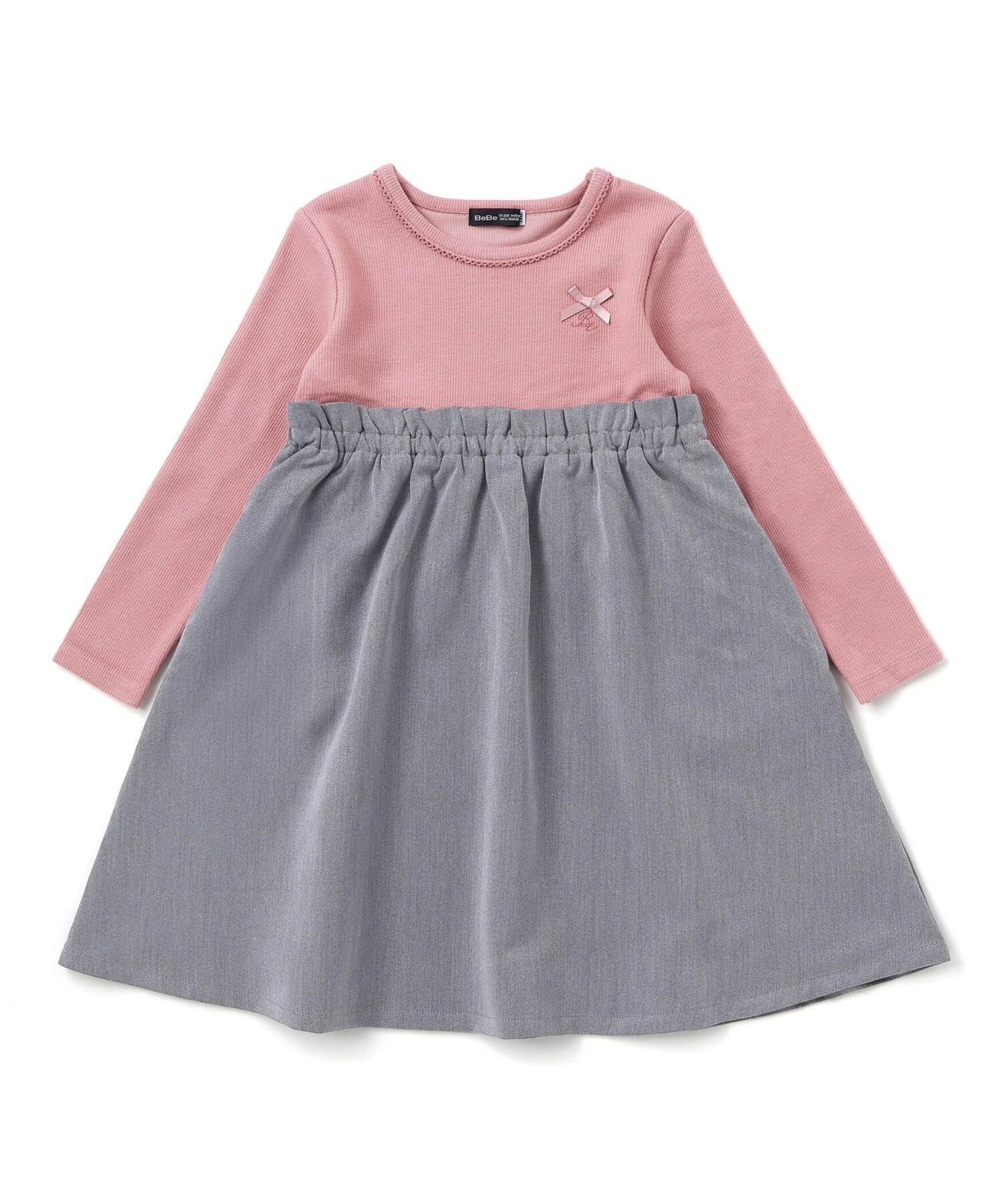 Платье из саржи с длинными рукавами (90-150 см) BeBe, Pink