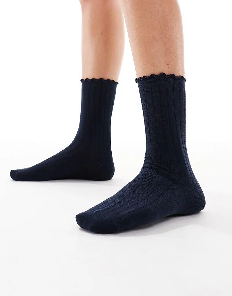 

Носки Vero Moda с ребристым жабо темно-синего цвета