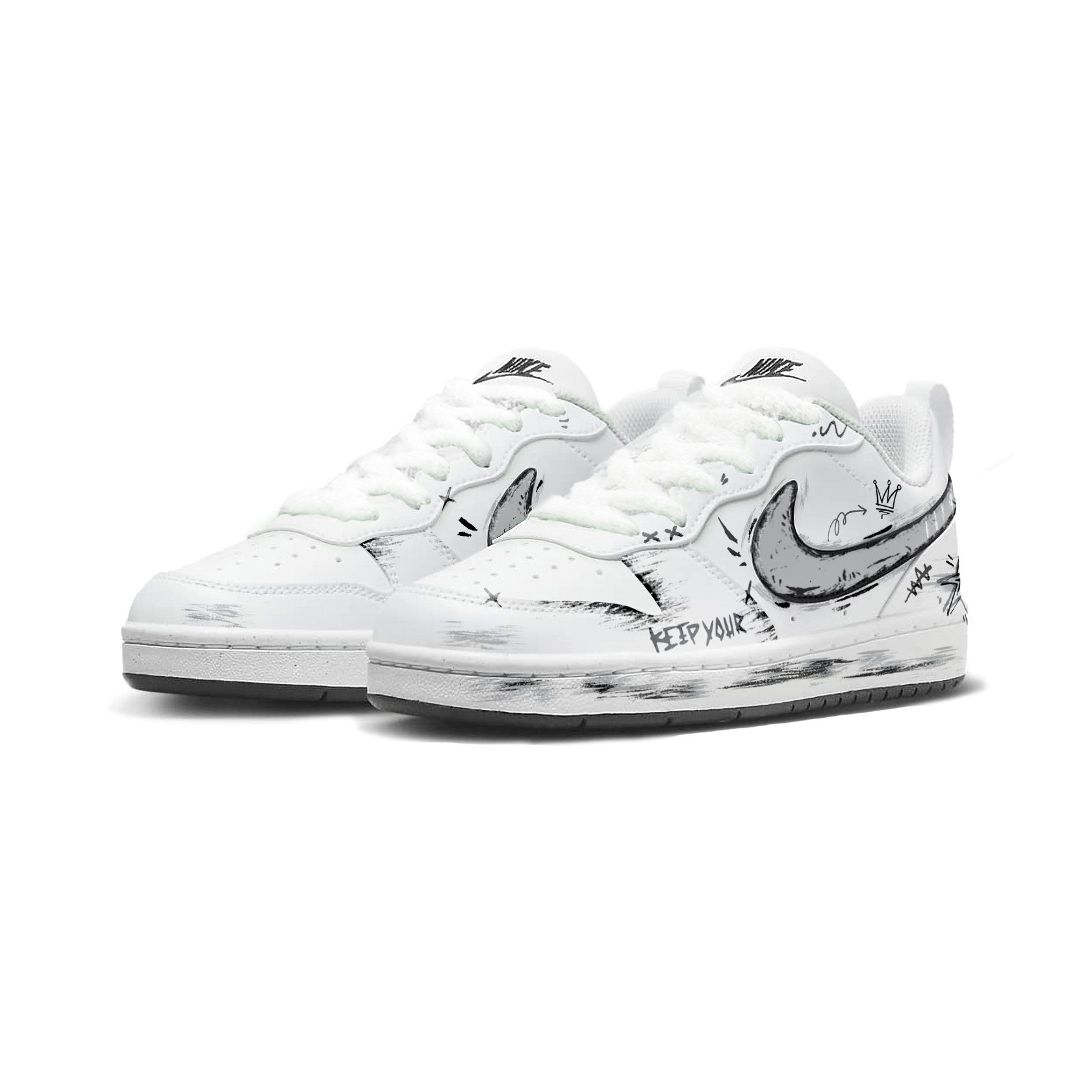 Nike Court Borough Gray Graffiti амортизирующие, износостойкие низкие кроссовки для скейтбординга Black Gray детские — фото 4