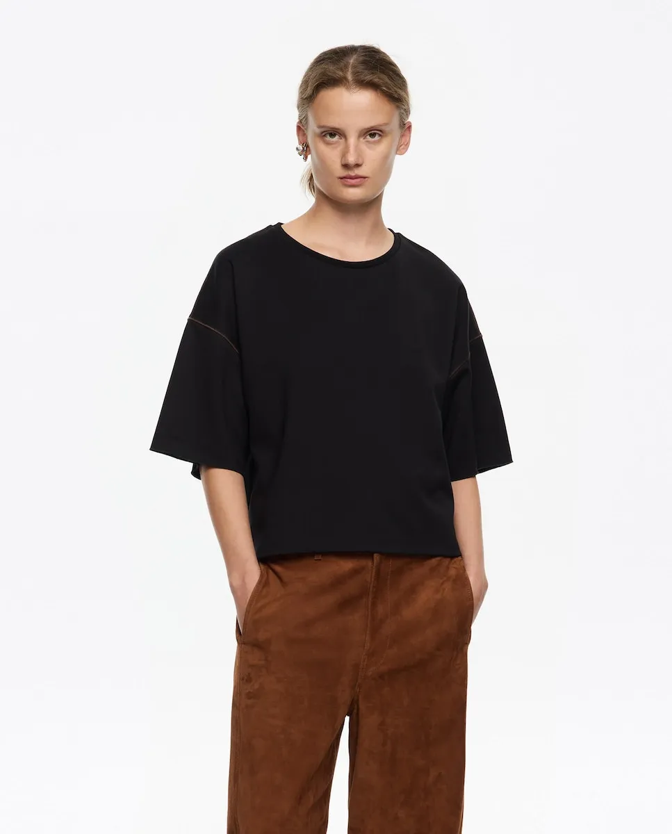 

Женская футболка из трикотажа рома с прострочкой Bimba y Lola, черный