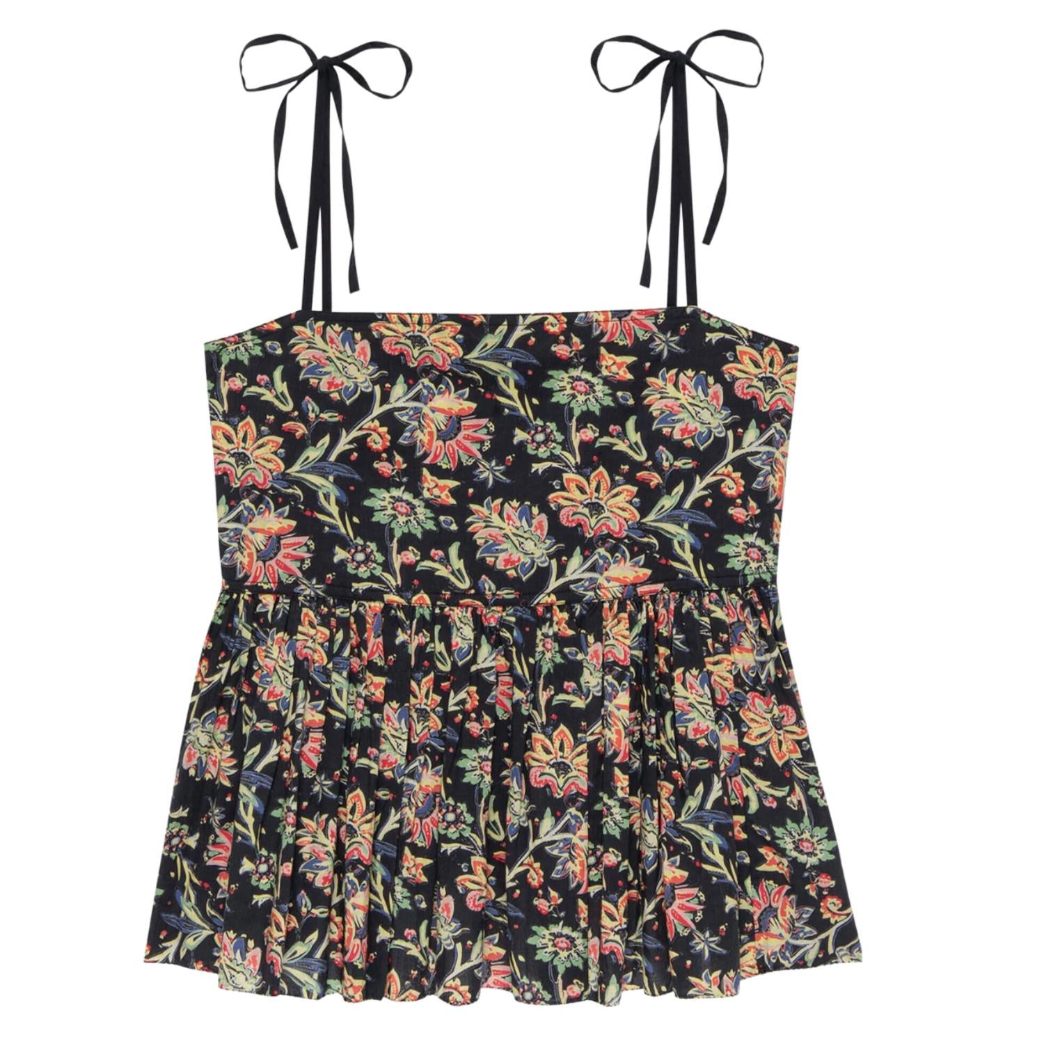 

THE GREAT Изящный топ черного цвета с цветочным узором «пейсли»