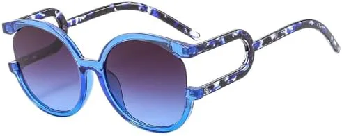 

2026 Женские солнцезащитные очки Модные, с ажурной полуободковой оправой, зеркальные, винтажные, с градиентными оттенками, защита от УФ-излучения UV400 MTZJH, Blue