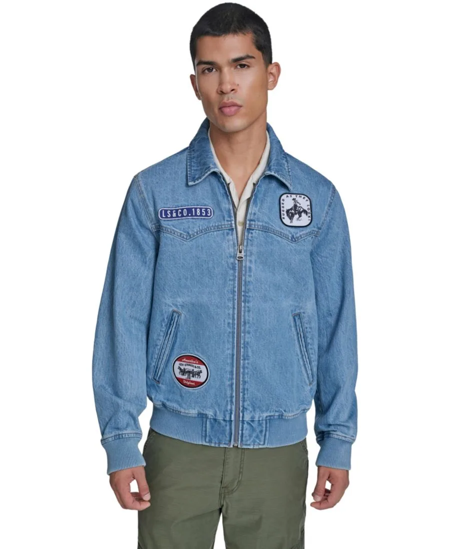 Мужская хлопковая куртка-бомбер в стиле вестерн Levi's, светлый-wash denim