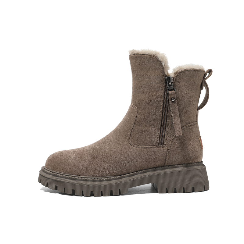 ZHR Женские черные и хаки замшевые угги с длинным ворсом, цвет Khaki Long Plush