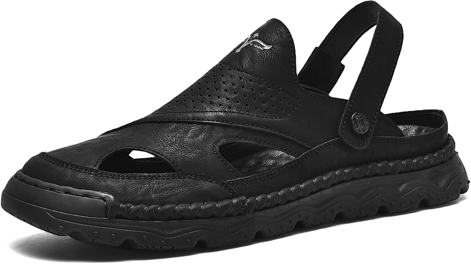 

Мужские сандалии ручной работы Abborora, кожаные, с закрытым носком, черный