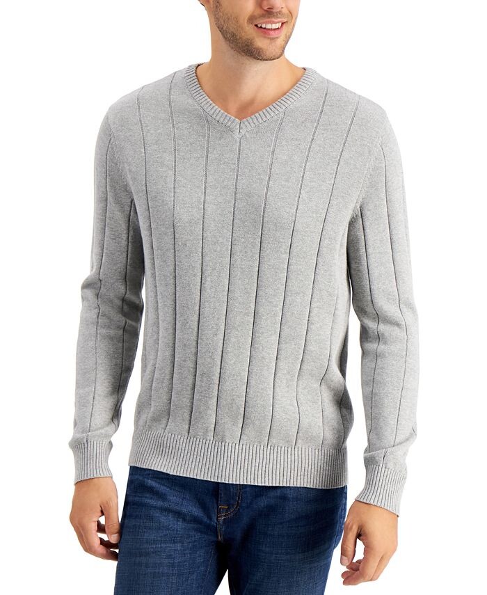 

Мужской хлопковый свитер с v-образным вырезом и драпировкой Club Room, цвет Soft Grey Heather