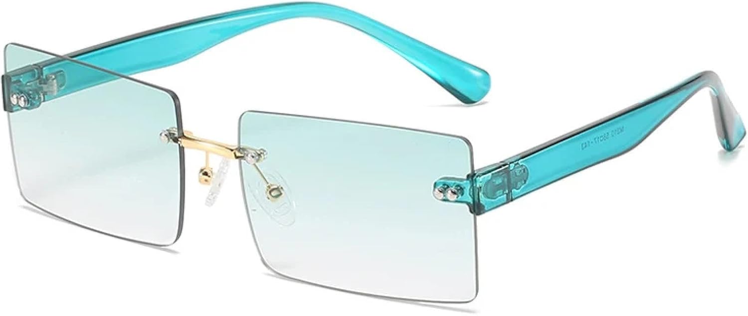 

Роскошные солнцезащитные очки без оправы для женщин и мужчин, модные винтажные очки с заклепками, для активного отдыха, летних путешествий, с защитой от УФ-излучения UV400 TKKTLLT, Green Green