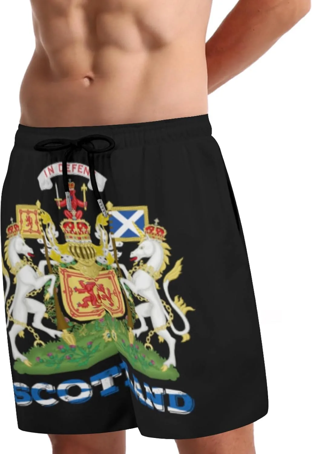 Плавки Royal Arms of Scotland с сетчатой ​​подкладкой, мужские, на завязках, быстросохнущие, с карманом Generic, черный — фото 2