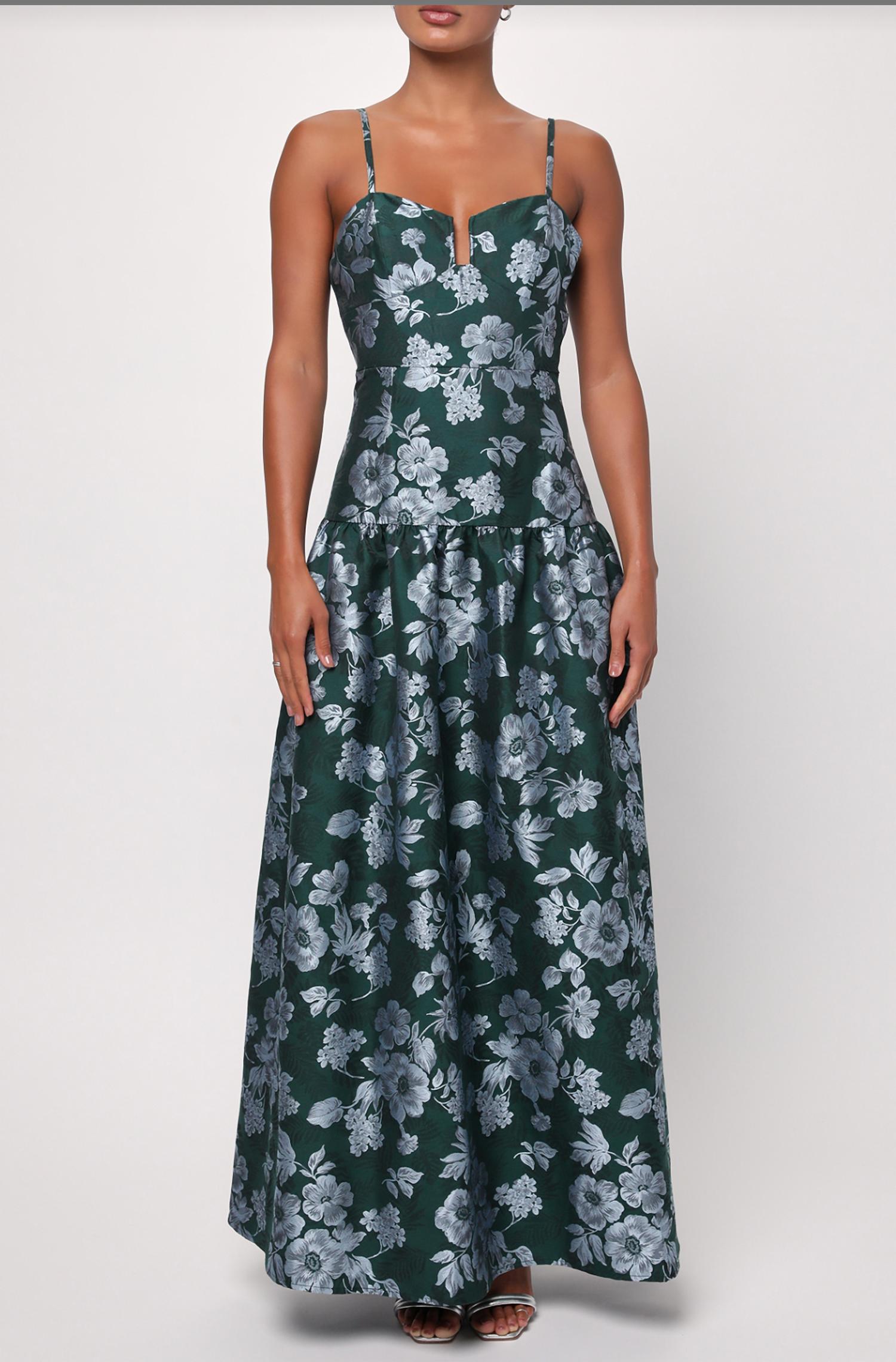 

Платье без рукавов Ellie Floral Jacquard в зеленом/голубом цвете Lulus
