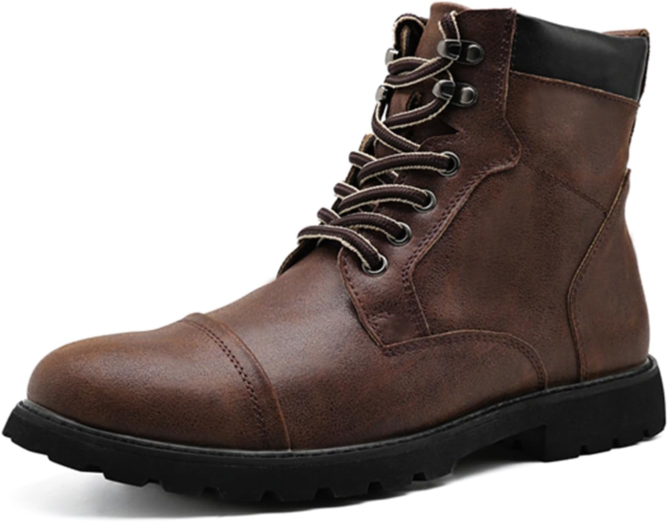 

Мужские оксфорды EGGDK с круглым носком, шнуровкой, платформой, низким каблуком и рифленой подошвой, повседневные ботинки средней высоты, мотоциклетные и ботинки для мужчин, коричневый