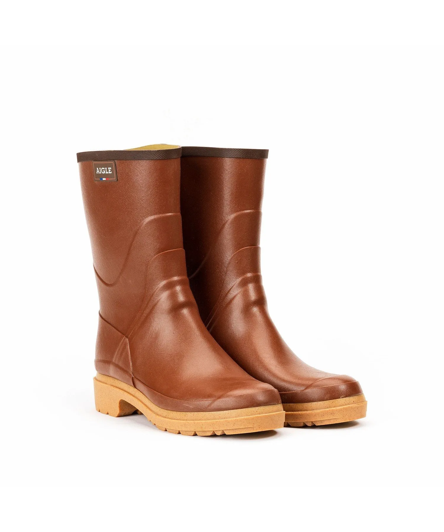 Резиновые сапоги средней длины Bison 2 на низком каблуке Aigle, Light brown