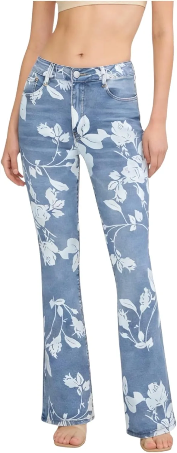

Джинсы Bootcut для женщин Stretch High Waisted с цветочным принтом CFNZER