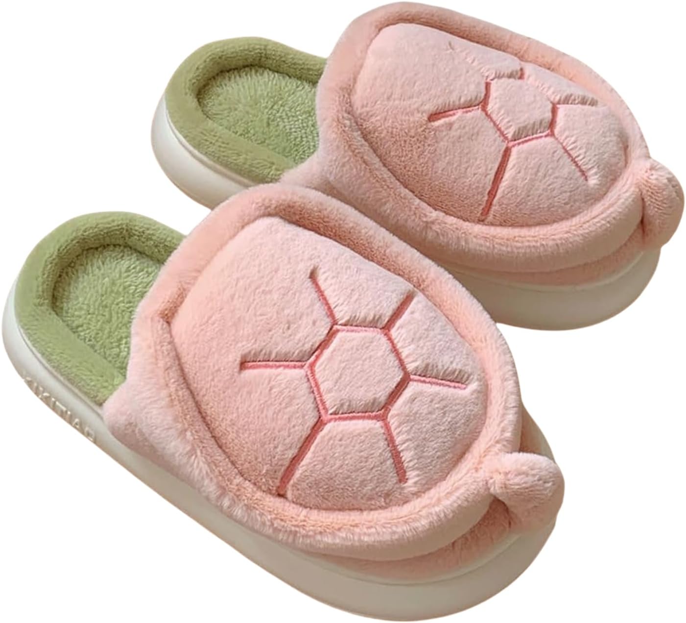 

Тапочки с черепахой, женские плюшевые милые тапочки с черепахой, комфортные мужские домашние тапочки с противоскользящей подошвой, толстая подошва, зимние и осенние хлопковые тапочки Generic, розовый