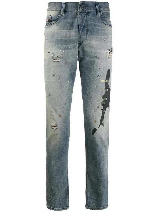Узкие рваные джинсы Diesel, синий