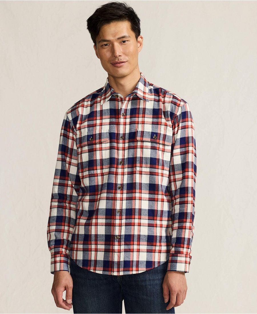 

Мужская фланелевая рубашка с длинным рукавом RainDefense Lands' End, Navy/bourbon plaid