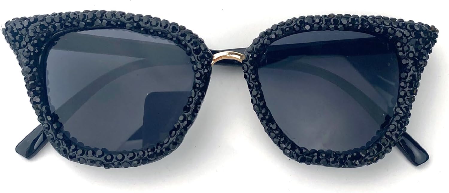 

Солнцезащитные очки в стиле «кошачий глаз» 90-х годов с блестками и стразами, женские, с кристаллами, защитой от УФ-излучения UV400, сверкающие бриллиантовые очки для вечеринок mincl, Black