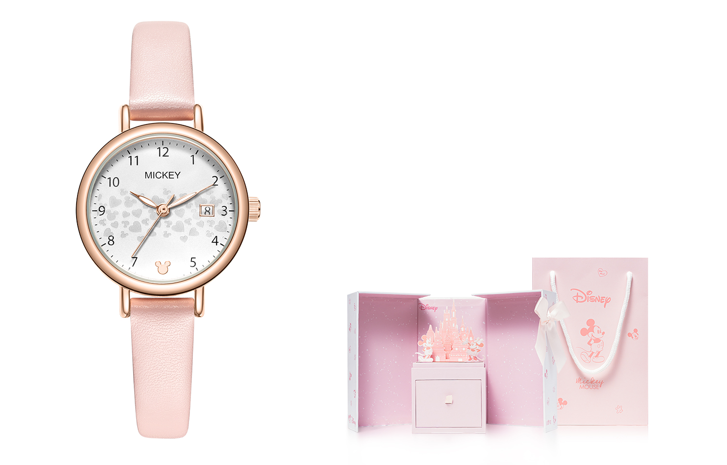 

Disney Часы Mickey Series Quartz Movement Leather Watch Bands Watch Women's Watch White Dial, MK-11300P[Dreamy Castle Box]