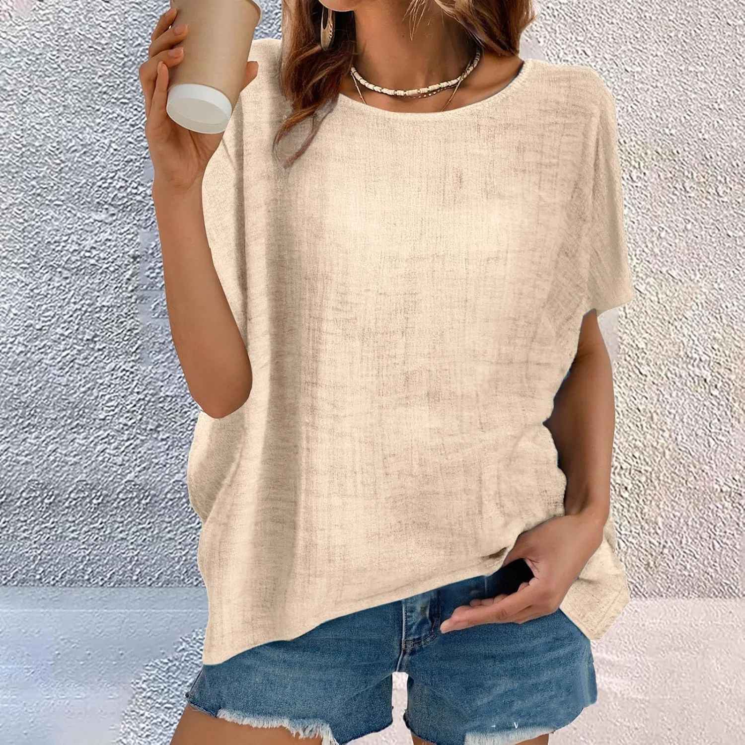 Блуза женская хлопковая Gauze, свободный крой, цвет Beige — фото 4