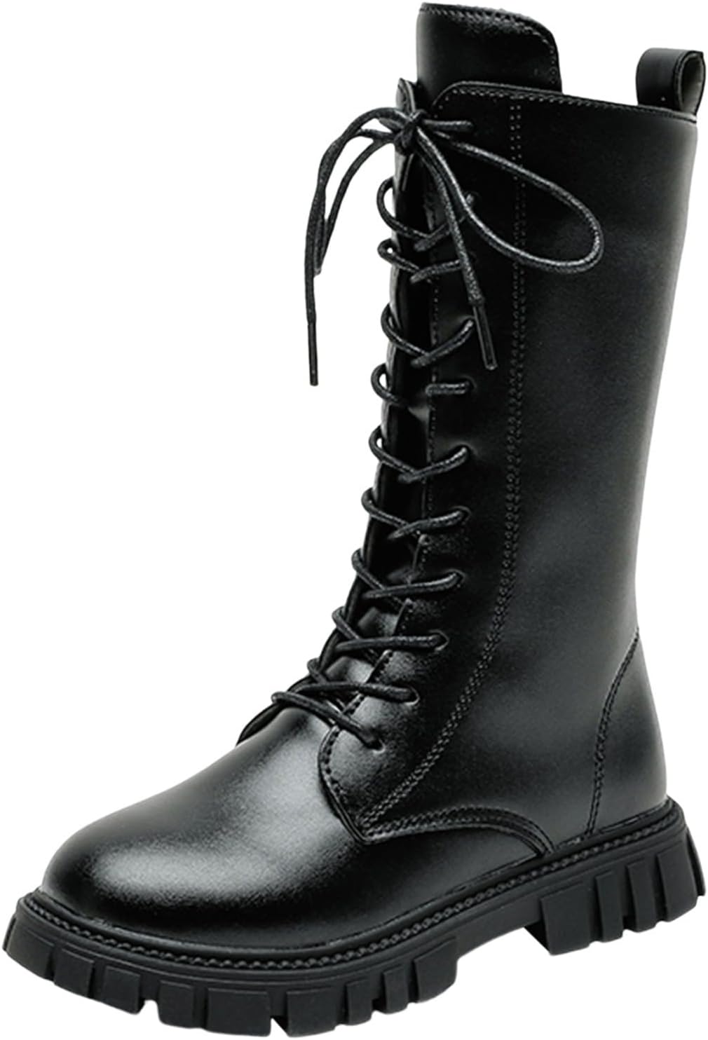 

Девочкам: сапоги для верховой езды с шнуровкой, сапоги до середины голени, боевые ботинки, модные водонепроницаемые из искусственной кожи с боковой молнией, панк-гот стиль, для детей 4-12 лет Generic, A14 Black