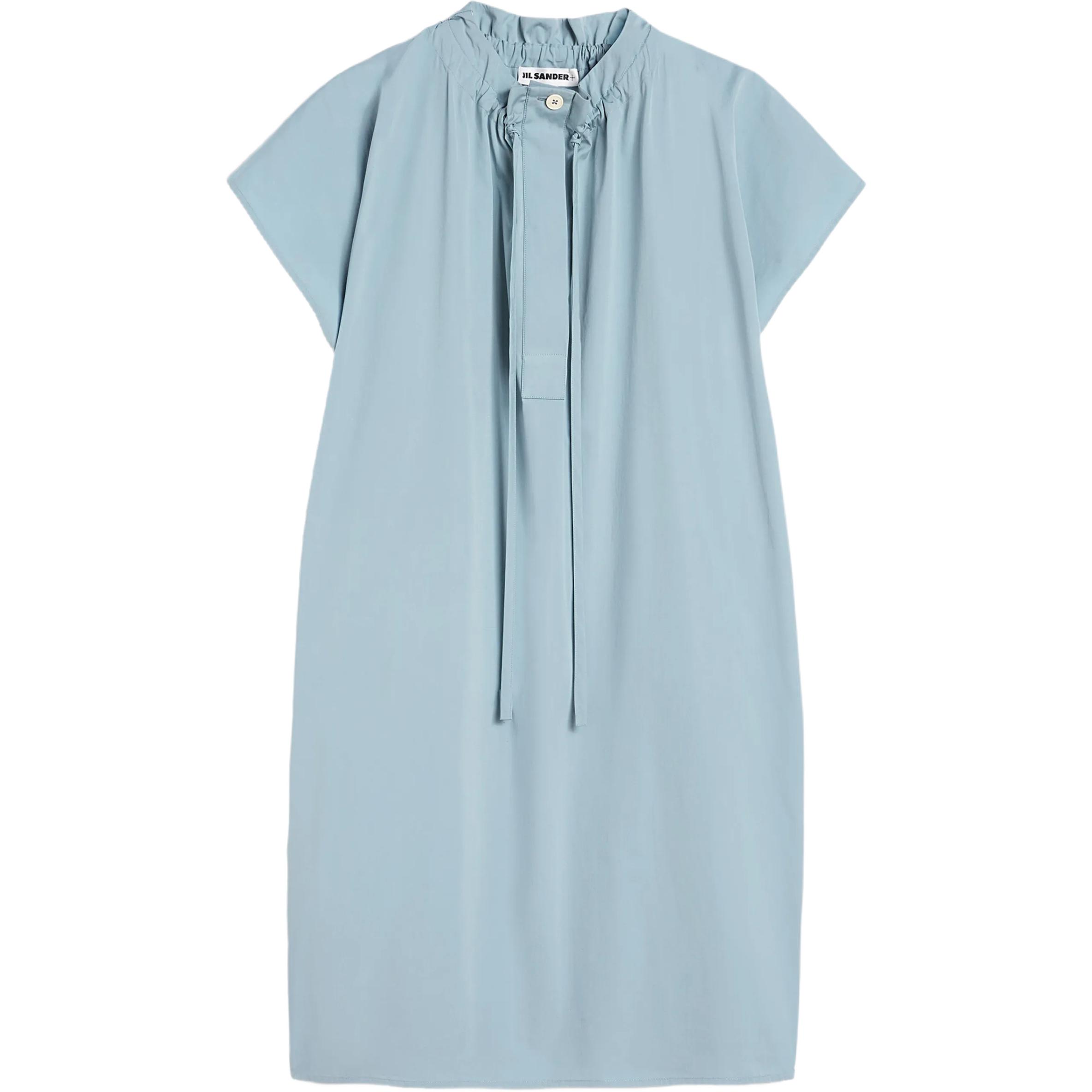

Платье из поплина с воротником миди и кулиской JIL SANDER, светло синий
