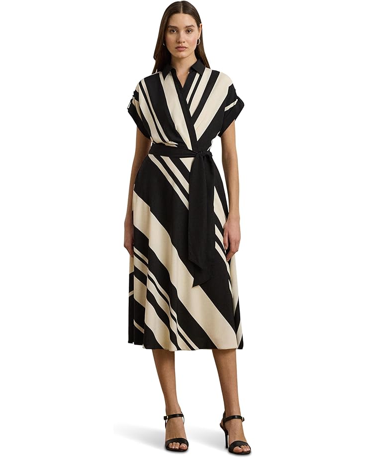 

Платье Lauren Ralph Lauren Striped Belted Crepe Dress, цвет Cream/Black