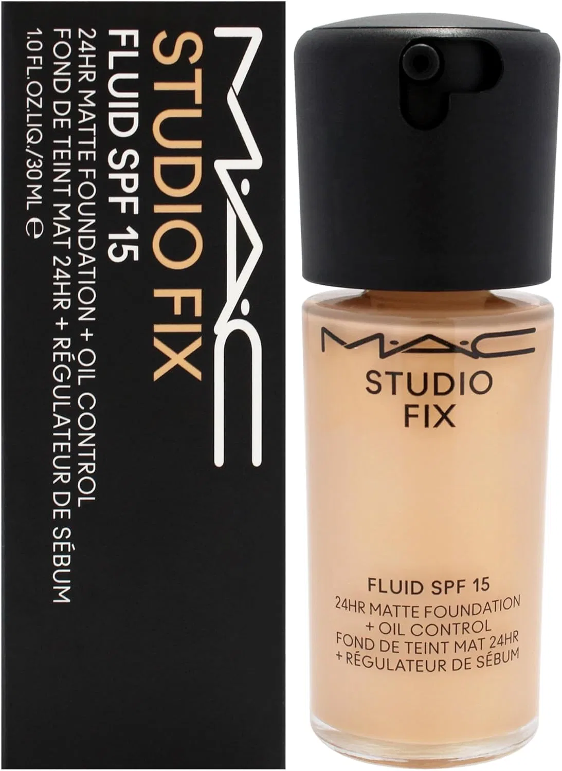 Тональная основа MAC Studio Fix Fluid SPF 15 NC25 Light Beige с золотисто-персиковым подтоном 30 мл