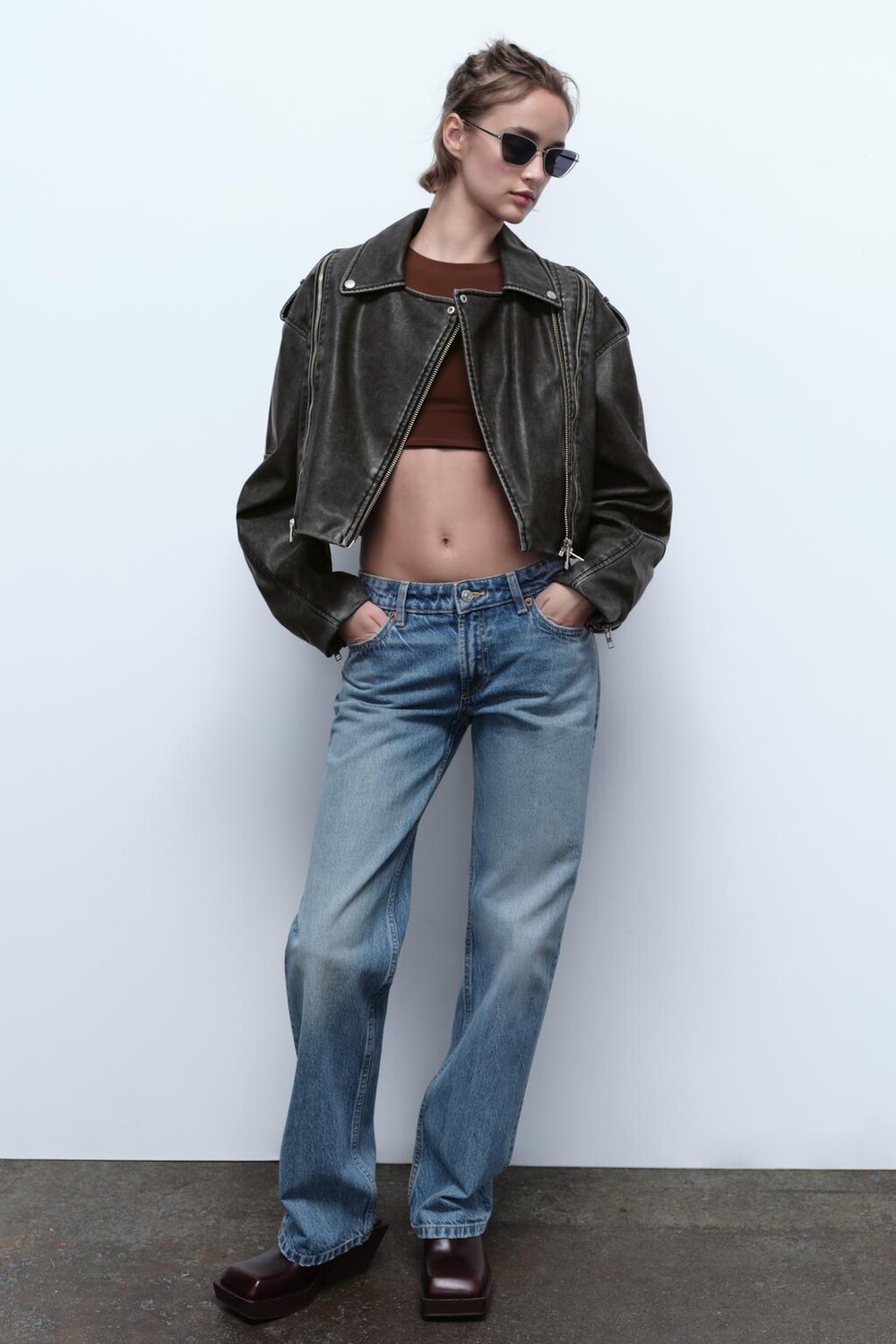 

Прямые джинсы trf с низкой посадкой ZARA, синий
