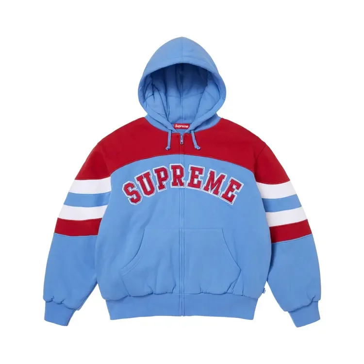 Толстовка Supreme с капюшоном на молнии, светло-голубая