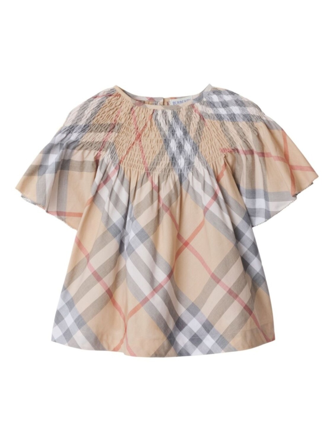 

Клетчатый хлопковый топ Burberry Kids, нейтральный цвет