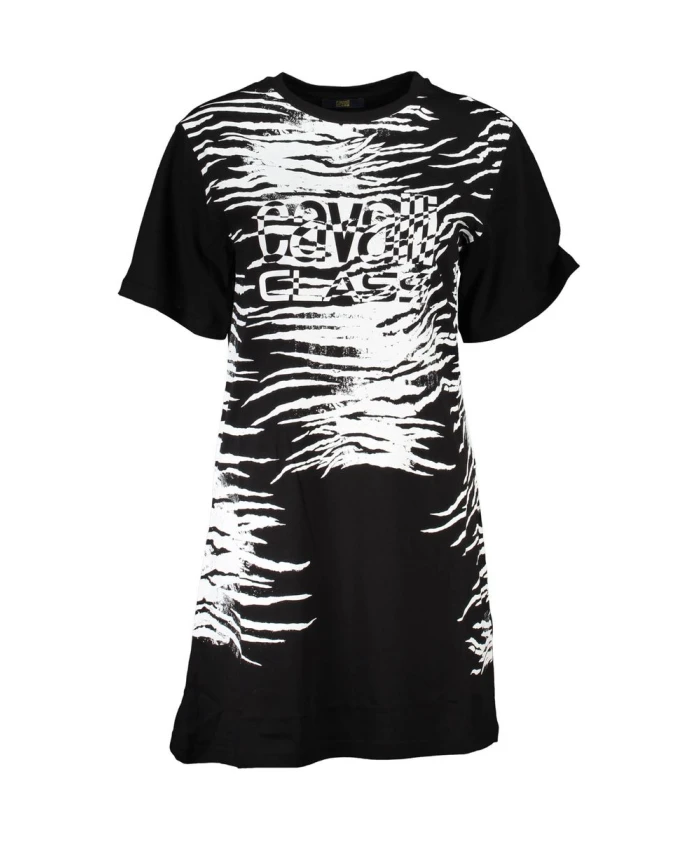 

Черное хлопковое женское платье с короткими рукавами Cavalli Class, черный