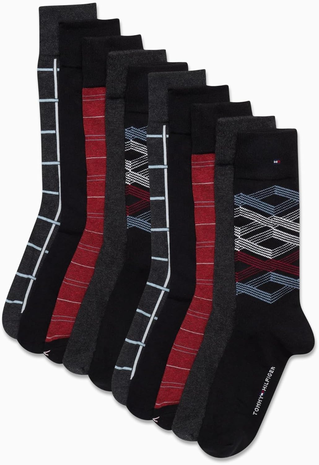 Мужские повседневные носки Tommy Hilfiger из мягкой хлопковой смеси - 10 пар, Black Stripe — фото 3
