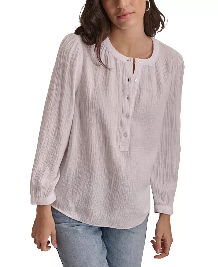 

Женский хлопковый топ Henley с рукавами-браслетами DKNY Jeans, белый